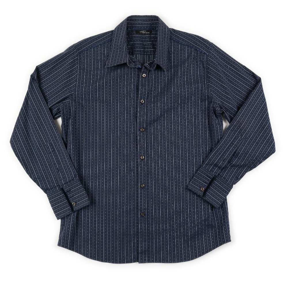TWO A.M. navy textured button down shirt size L